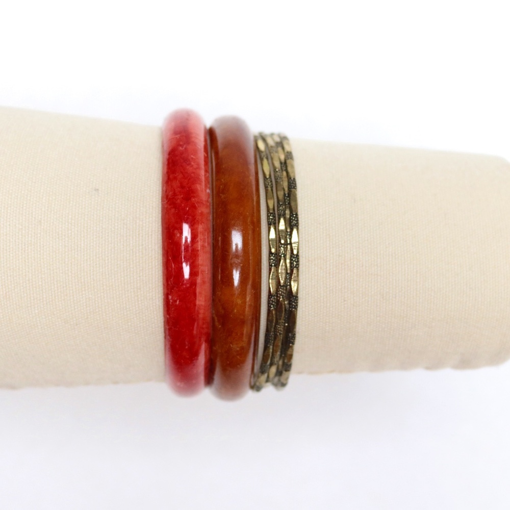 Mixed Lucite Metal Bangles Stack 5-Piece